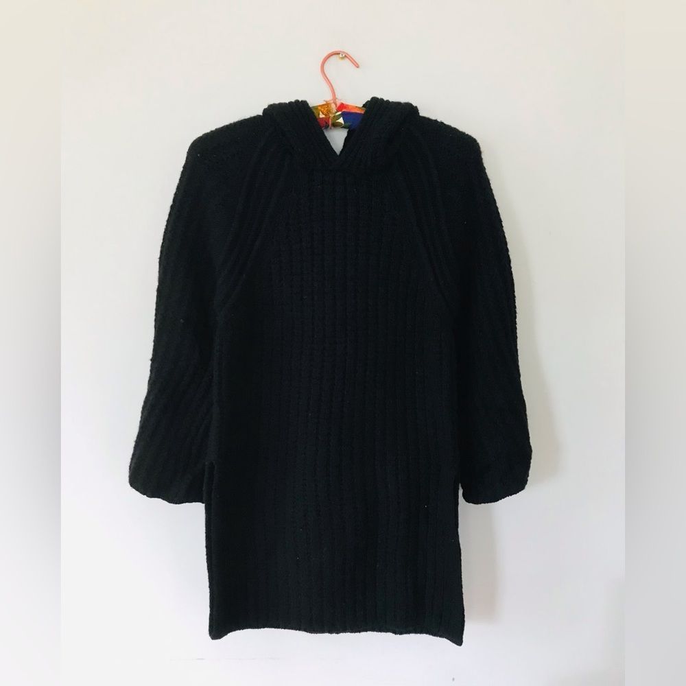 Anthropologie Moth Black Chunky Knit 3/4 Balloon Sleeve tunic sweater Size XS